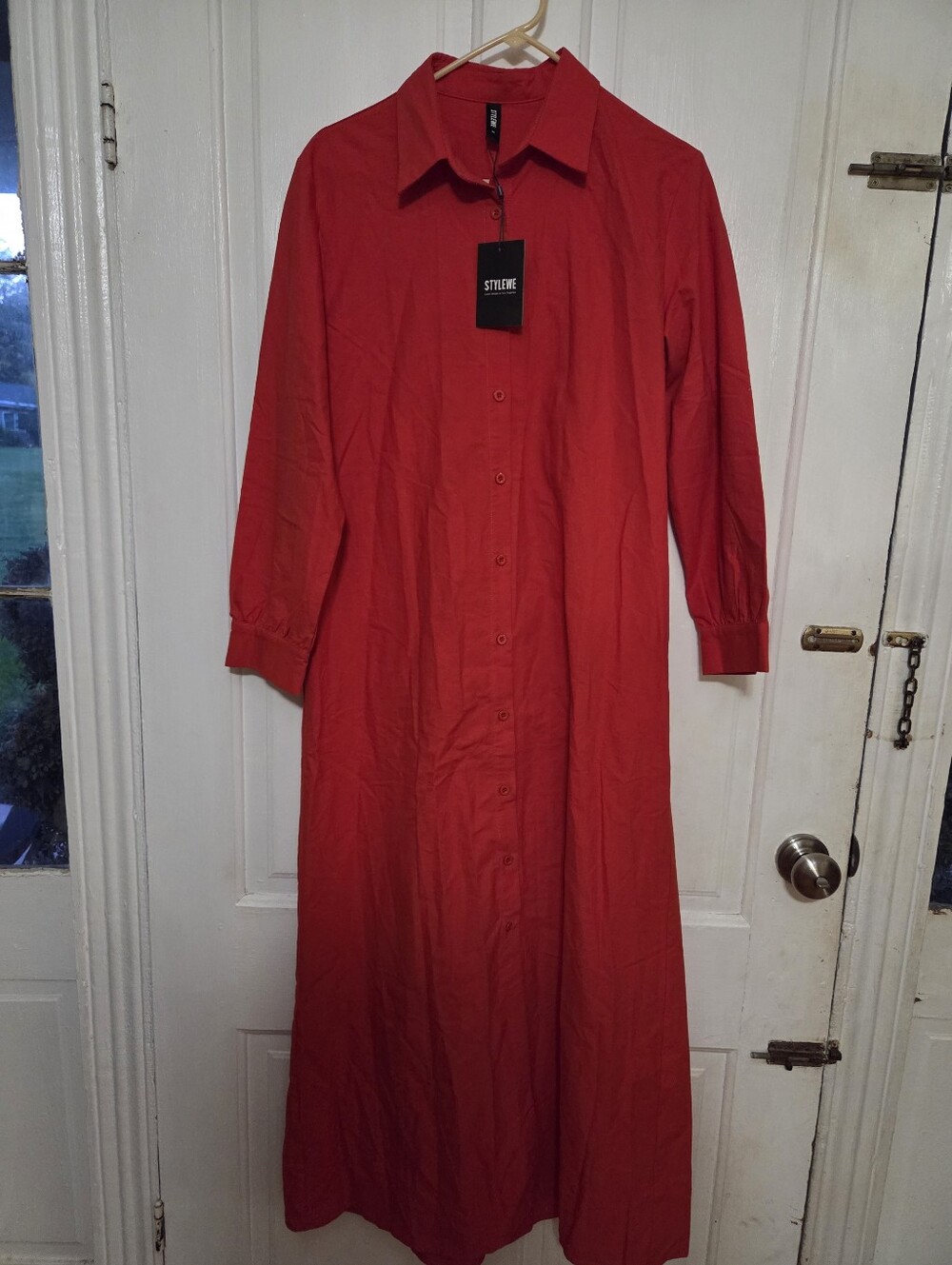 STYLEWE Red Long Sleeve Maxi Shirt Dress